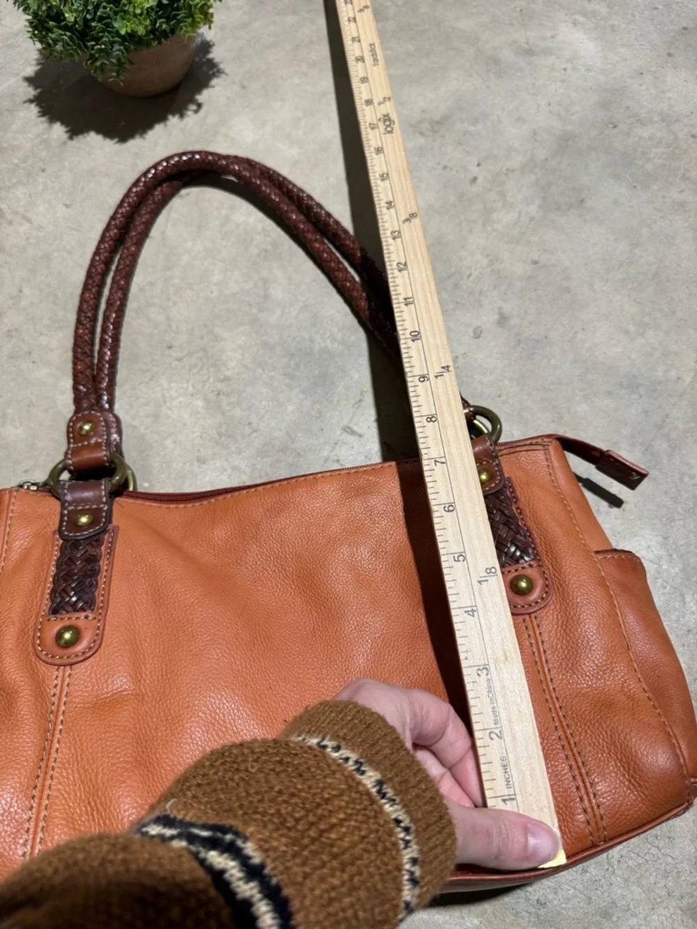 Fossil 75082 Orange Leather Shoulder Bag Purse Braided Western Boho Fall Classic